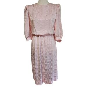 Vtg Lady Carol Petites Of New York Pastel Pink High Neck Blouson Dress‎ Size 8